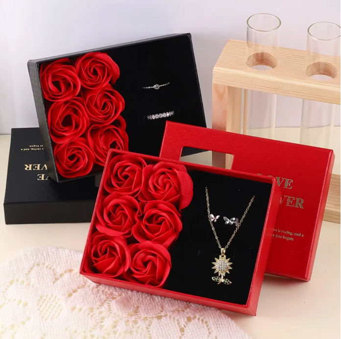 Love Forever Rose Gift Box - Red with jewellery