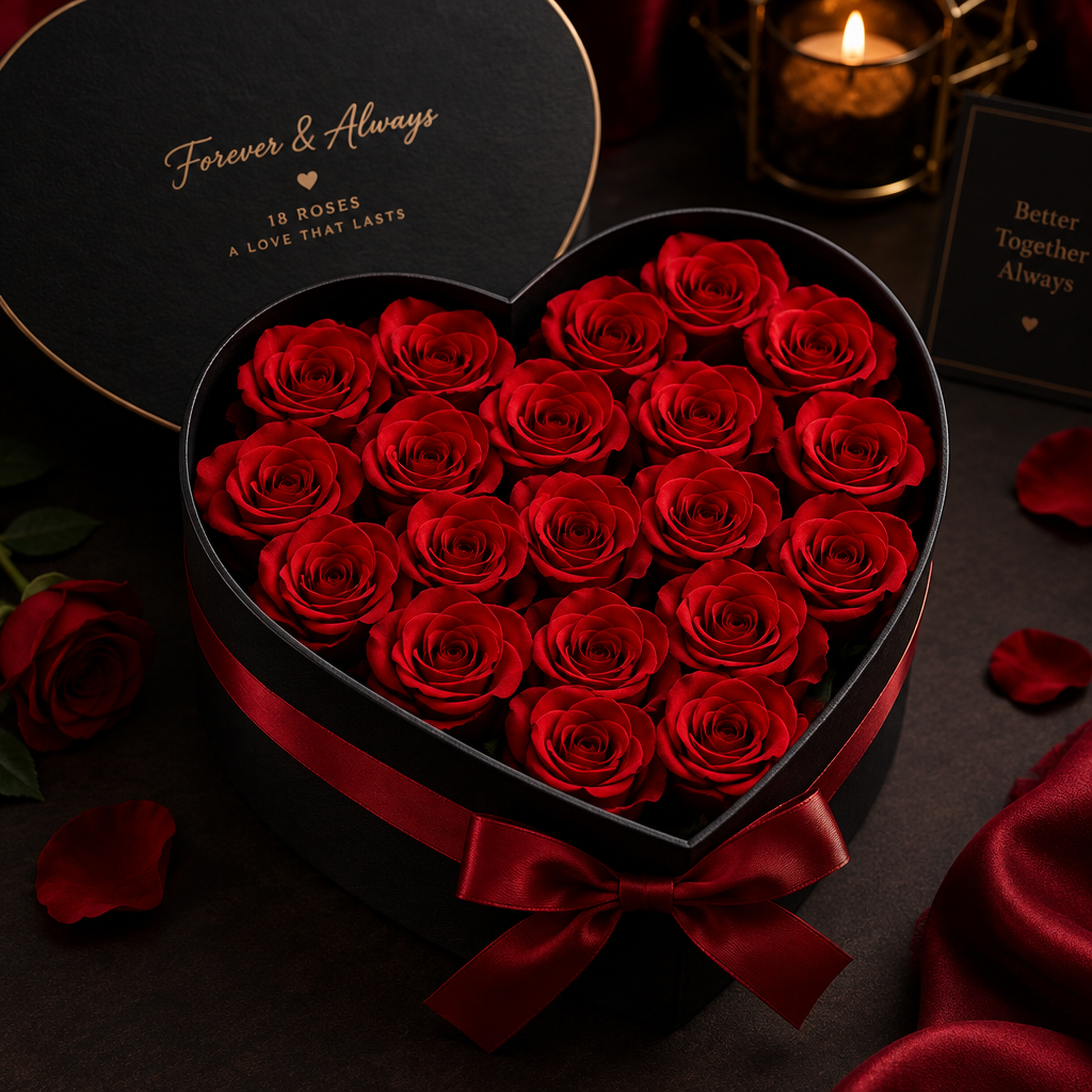 Veloura Heart Rose Gift Box - luxury artificial red roses in heart shape